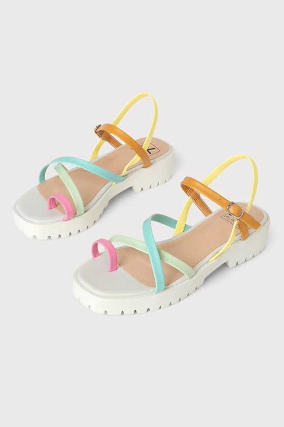 Rhoni White Multi Color Block Platform Lug Sole Sandals 3