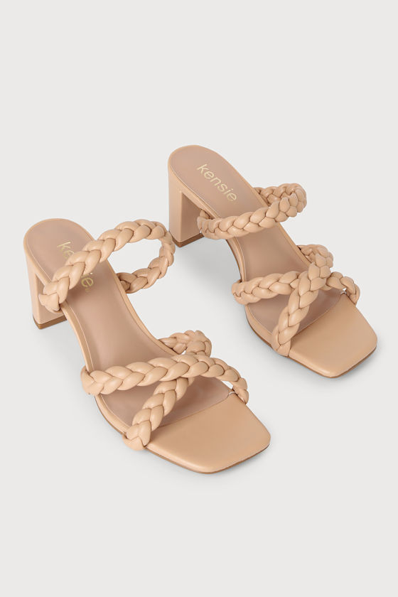 Keilani Blush Braided Strappy High Heel Slide Sandals 5