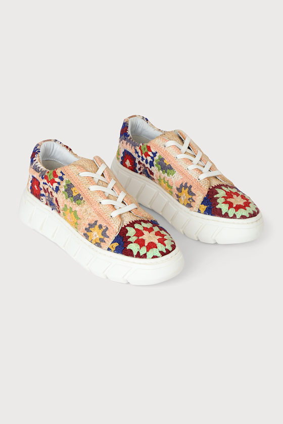 Catch Me If You Can Pink Multi Crochet Sneakers 3