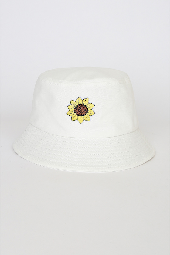 White Bucket Hat - Embroidered Bucket 