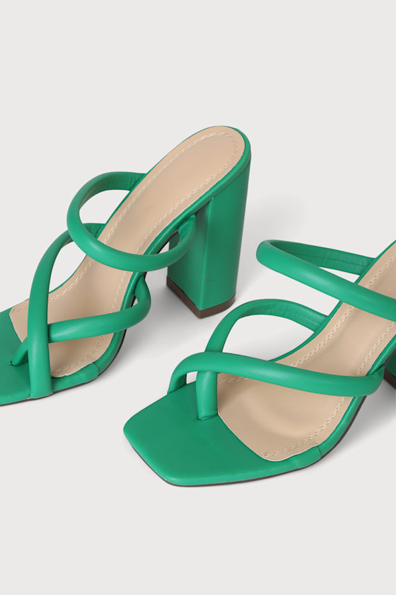Aviana Green Strappy High Heel Slide Sandals 2