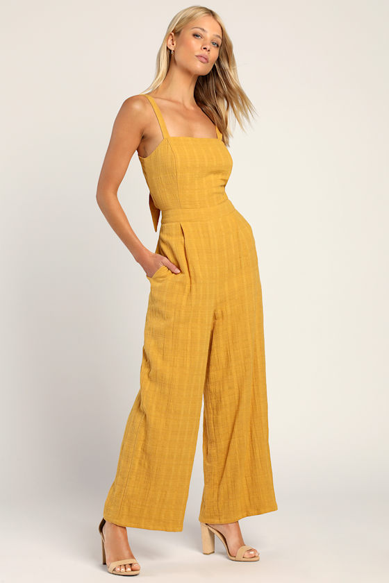 Mustard Yellow Jumpsuit WideLeg Jumpsuit TieBack Jumpsuit Lulus