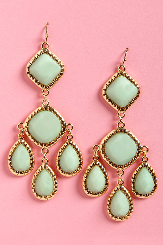 Pretty Mint Green Gold Earrings Chandelier Earrings 13.00