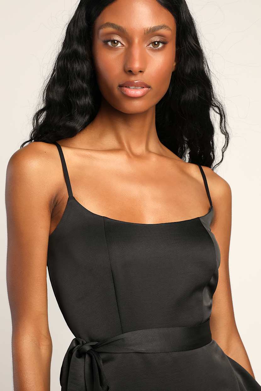 knee length dresses for ladies Bartier Mini Dress in Satin Max Zara Black main image 1