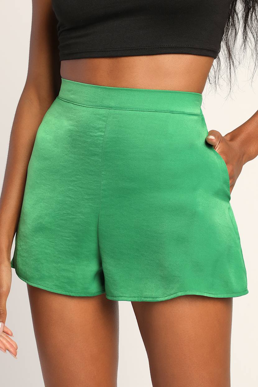 Green Shorts - High-Waisted Shorts - Satin Shorts - Lulus