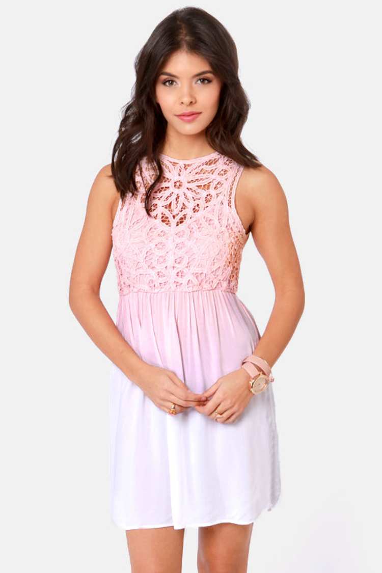 Pretty Peach Dress - White Dress - Lace Dress - $52.00 - Lulus