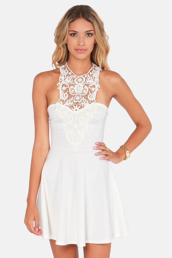 Pretty Ivory Dress - Lace Dress - Halter Dress - $43.00 - Lulus