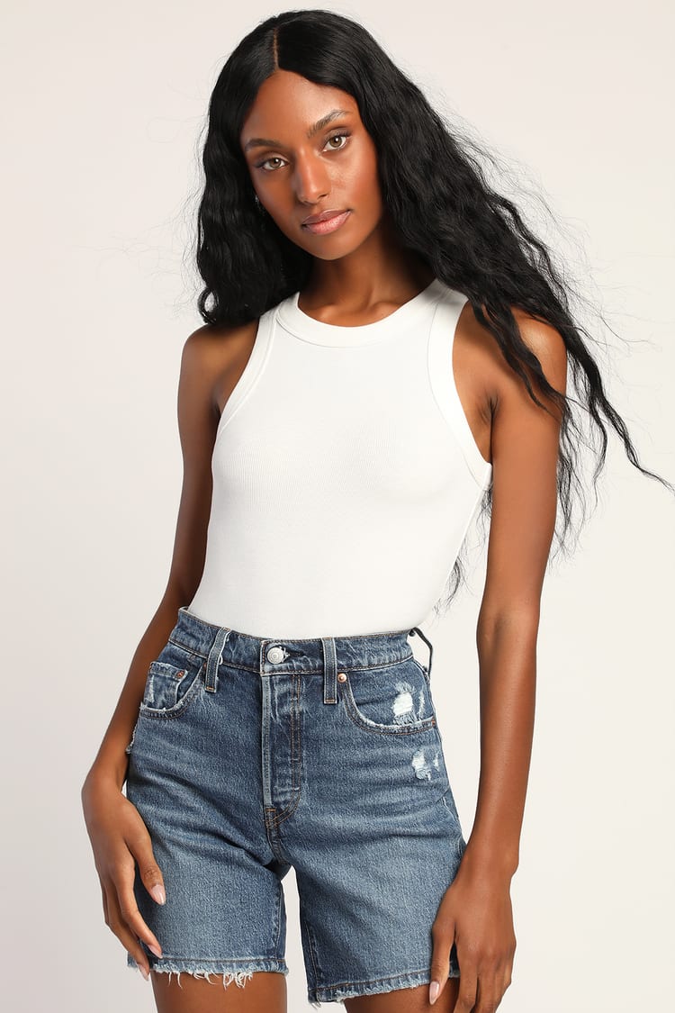 women's mid thigh denim shorts