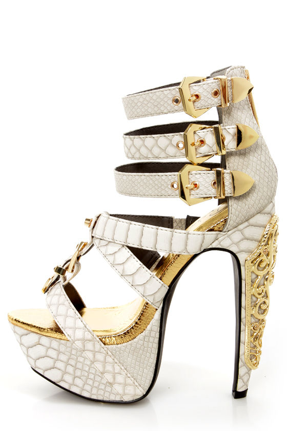 white and gold heels