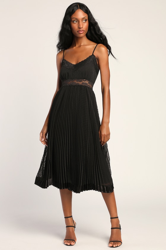 Black Midi Dress - Pleated Midi Dress - Lace Midi Dress - Lulus