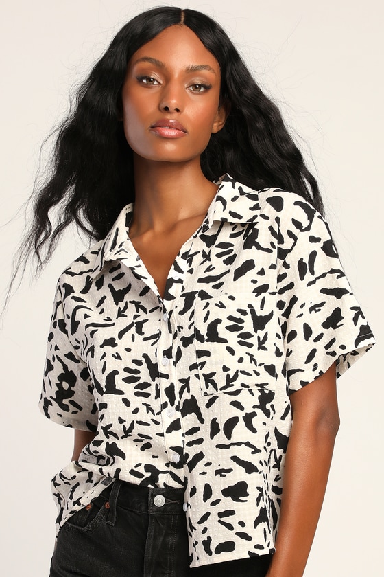 black white printed shirt