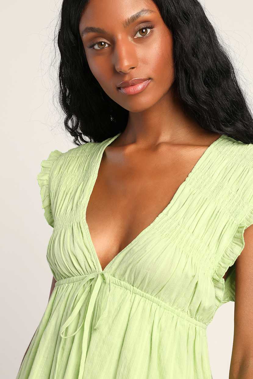 green polka dot halter neck dress Green strawberry smocked dress – Honeydew USA main image 0