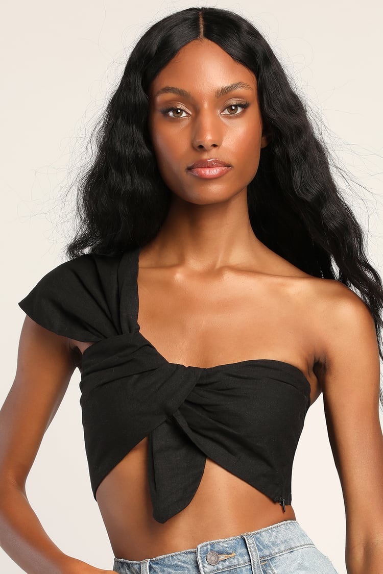 Black Crop Top - Linen Crop Top - Knotted Crop Top - Bandeau Top - Lulus