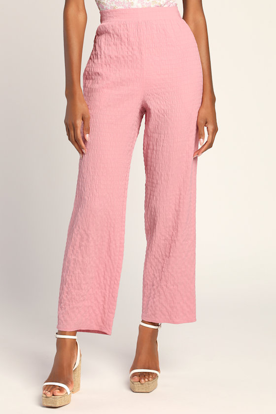 Straight On Pink Textured Cropped Straight Leg Pants 5