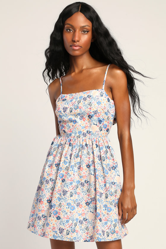 Floral Mini Dress - Tie-Back Mini Dress - Sleeveless Mini Dress - Lulus