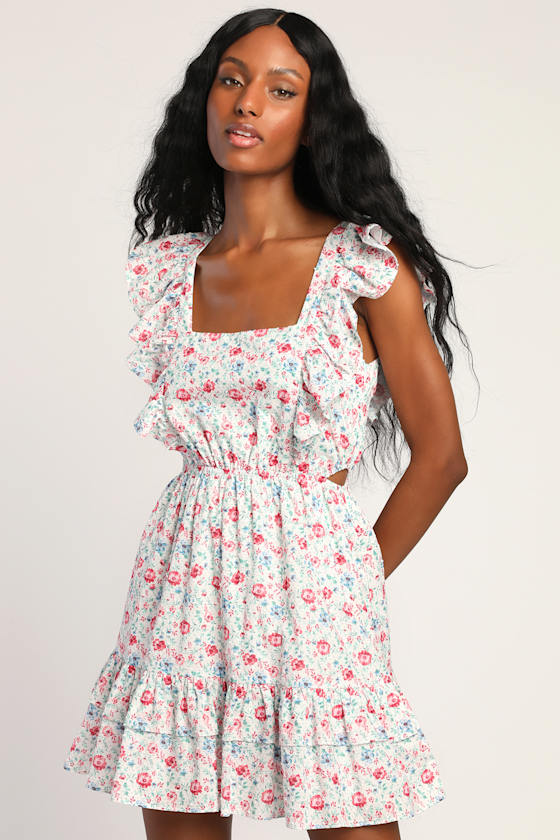 ADORA Swiss Dot Ruffled Tiered Mini Dress