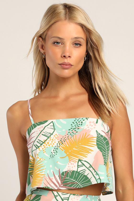 Hot Tropic White Multi Tropical Print Cropped Cami 3