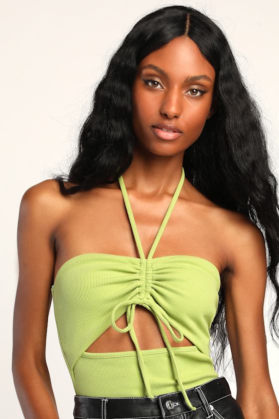 Bandeau Together Green Cutout Bandeau Halter Top 1