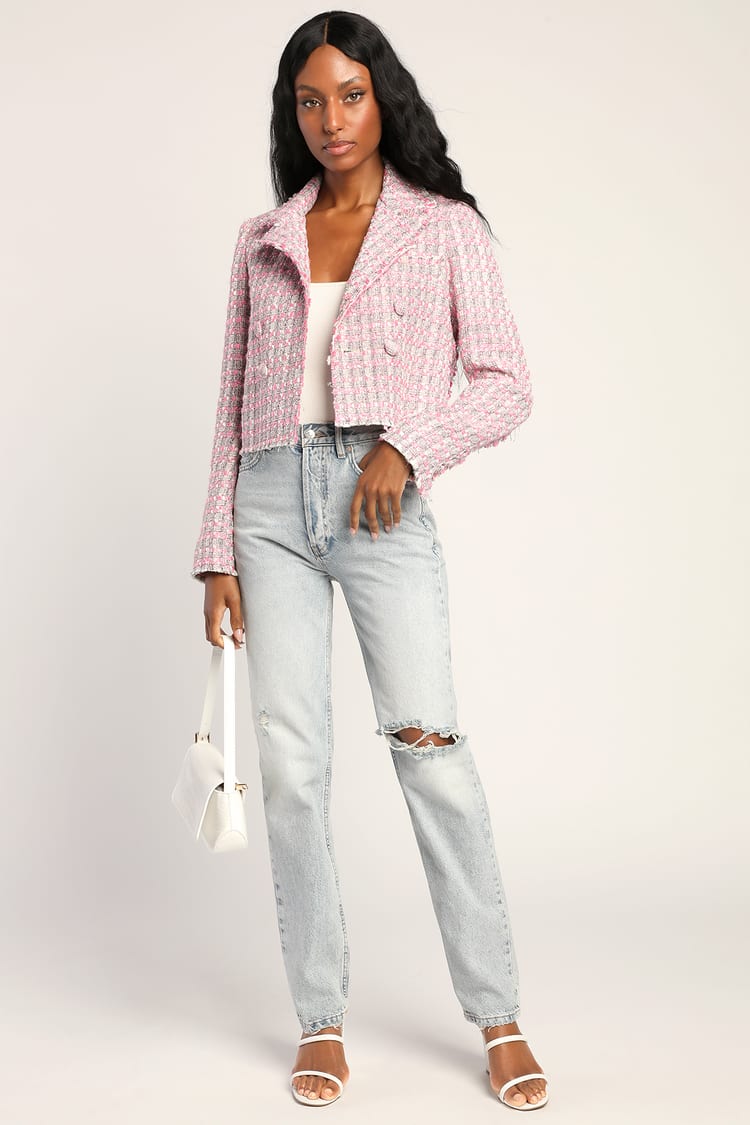 Boucle Jacket - Tweed Jacket - Cropped Blazer - Padded Shoulders - Lulus