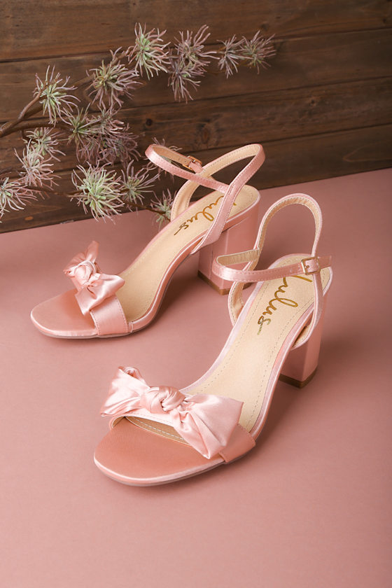 Aryliana Blush Satin Bow Ankle Strap High Heel Sandals 1