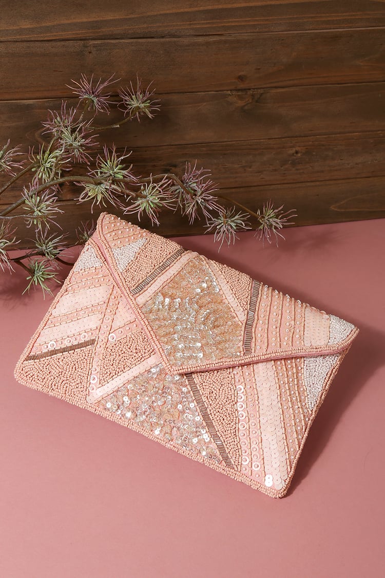 Rose Gold Clutch - Sequin Clutch - Beaded Clutch - Clutch Purse