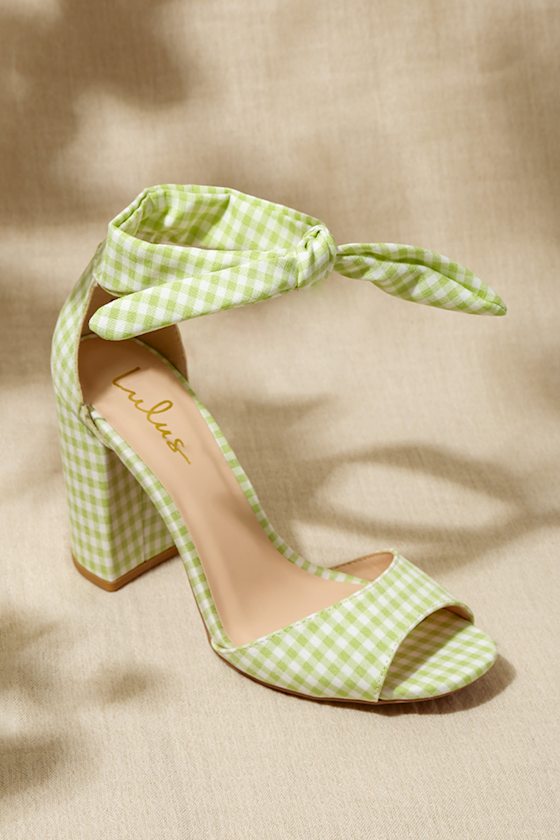 Covington Green and White Gingham Ankle Strap Heels 6