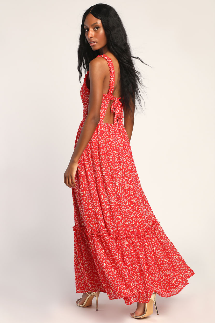 Maxi Dress - Dress - Red Floral Dress - Lulus