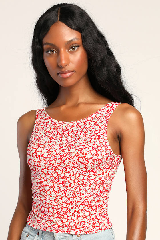 red floral tank