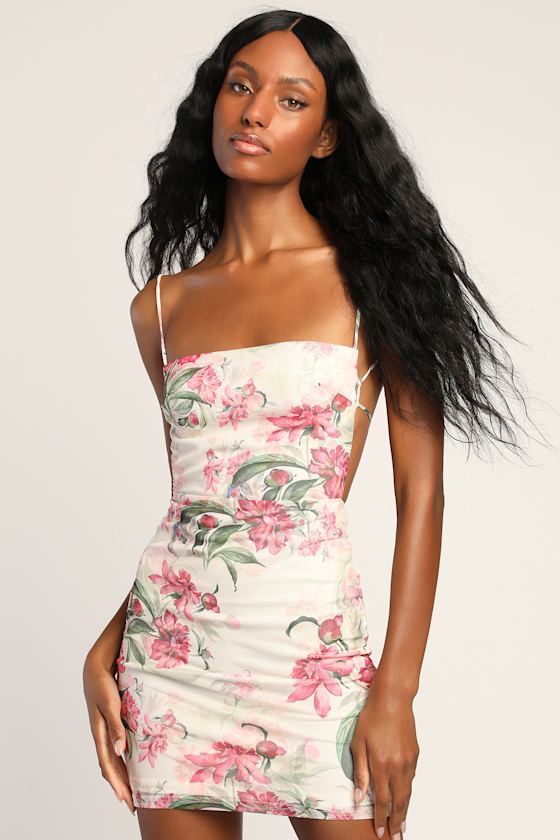 Mesh Your Heart White Floral Print Backless Bodycon Mini Dress 3