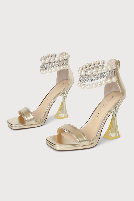 SB-Rider Gold Pearl and Rhinestone High Heel Sandals 3
