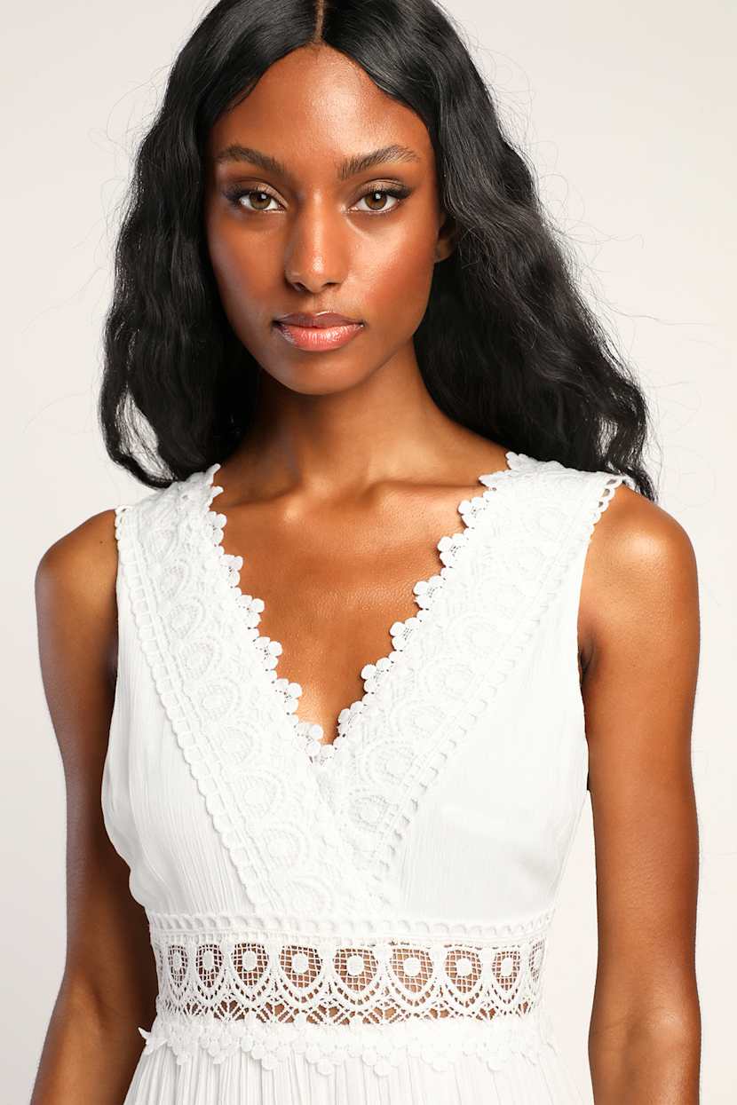White Sleeveless Maxi Dress - Tiered Lace Dress - V-Neck Dress - Lulus White Sleeveless Maxi Dress - Tiered Lace Dress - V-Neck Dress - Lulus