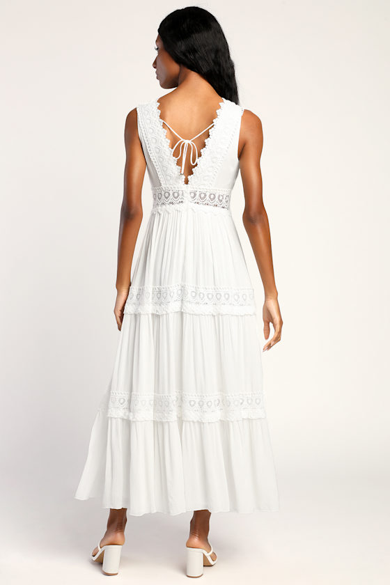 Spanish Sun White Sleeveless Tiered Lace Maxi Dress 5