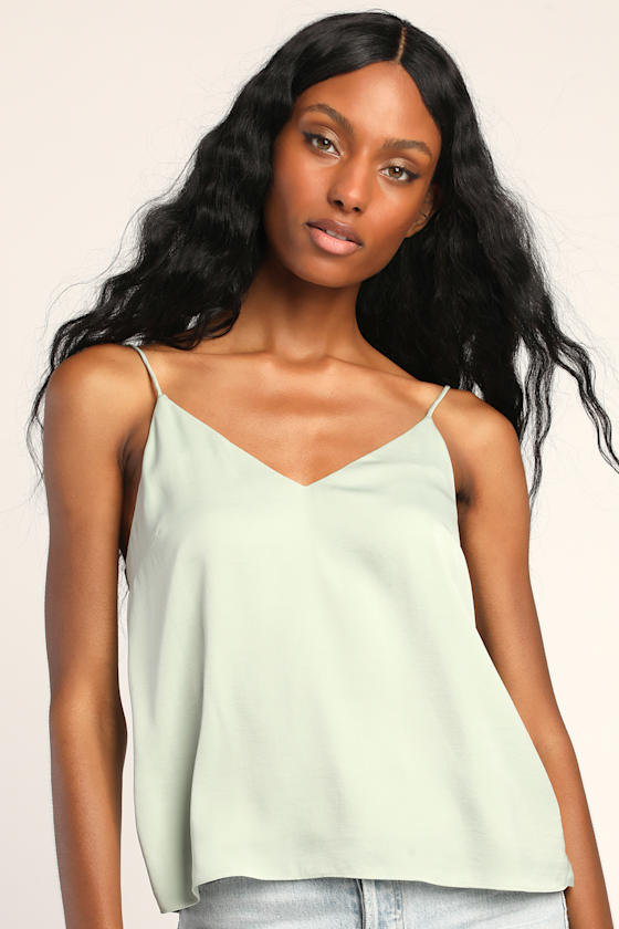 Twist the Tale Sage Green Satin Twist-Back Tank Top 2