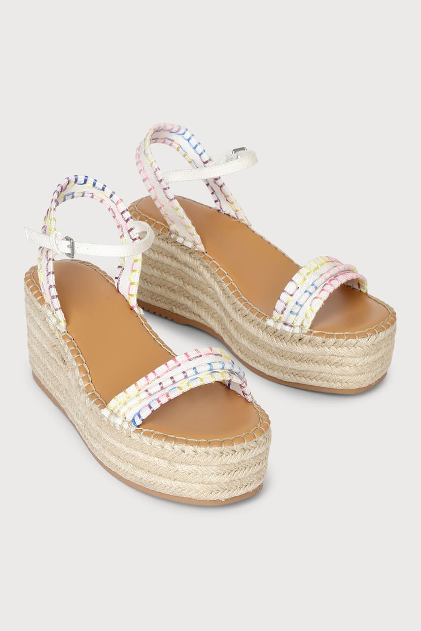 Lizzy White Multi Espadrille Platform Sandals