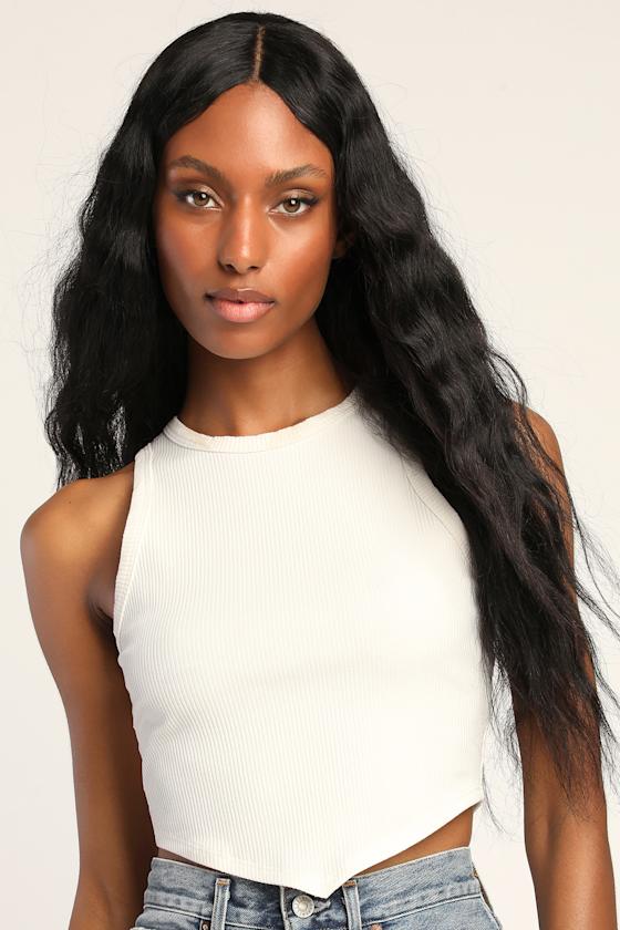 Fresh Take Ivory Ribbed Cropped Tank Top 1