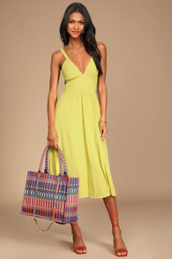 Bold New Look Lime Green Tie-Back Midi Dress With Pockets