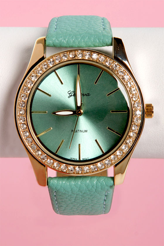 Pretty Gold Watch Mint Green Watch Faux Leather Watch 20.00 Lulus