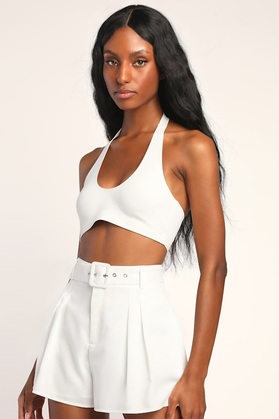 Suit and Score Ivory Pleated Belted Shorts 6