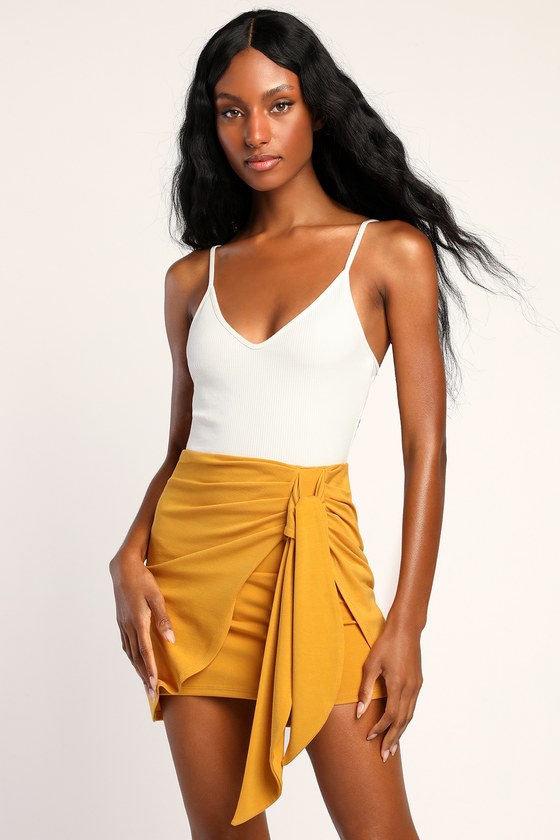 Buy Mustard Yellow Indowestern Trail Skirt In Milano Satin With Mesh Blouse