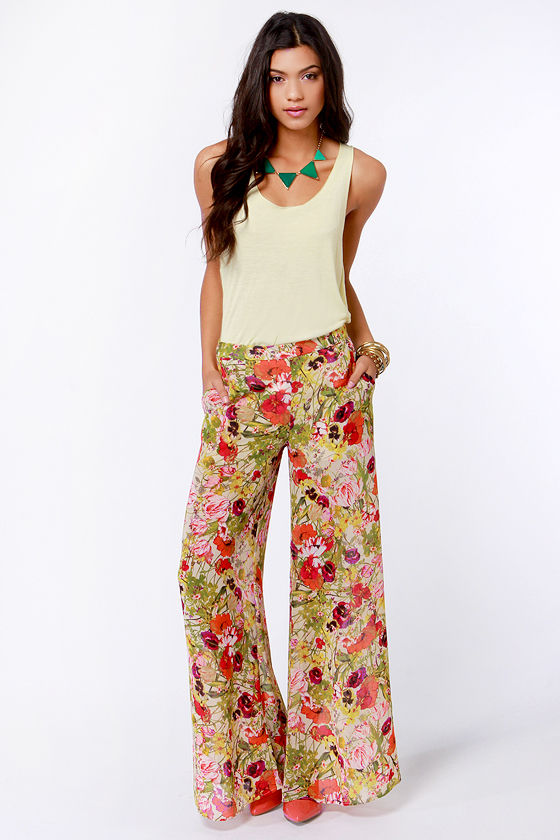 Hip Multi Floral Print High-Waisted Pants - Wide-Leg Pants - Lulus