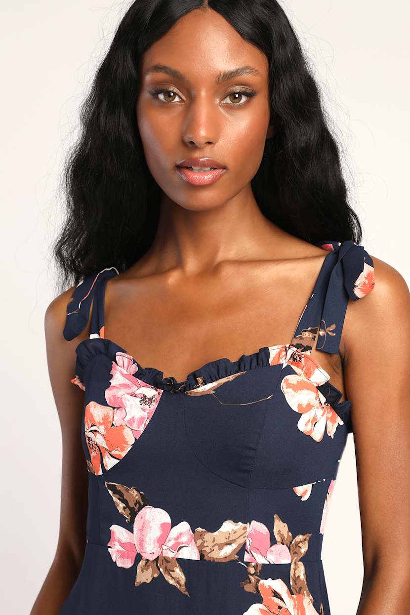 blue floral tie strap dress Florence Blue Floral Tie Strap Midi Dress main image 0