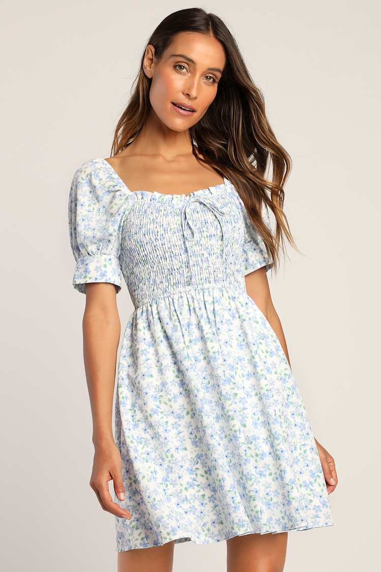 White Floral Dress - Puff Sleeve Dress - Floral Mini Dress - Lulus White Floral Dress - Puff Sleeve Dress - Floral Mini Dress - Lulus