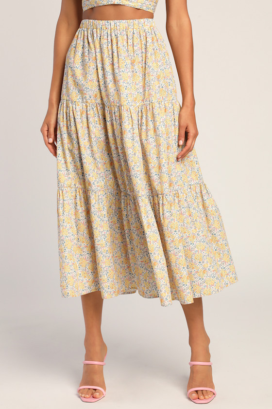 Summertime Midi Skirt - Yellow Floral