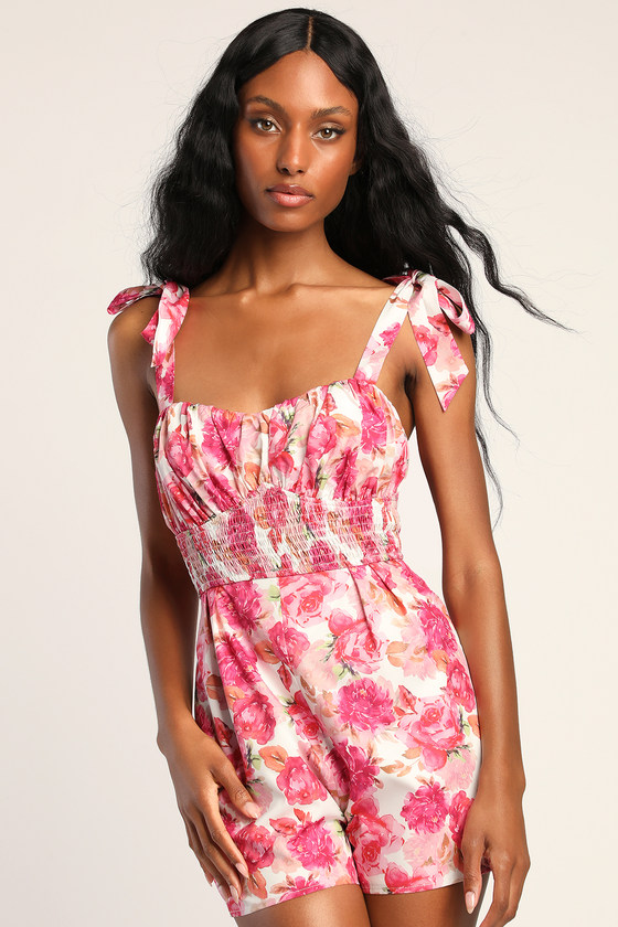 Pink floral romper dress deals