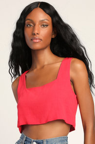 Just Perfect Red Square Neck Cropped Tank Top