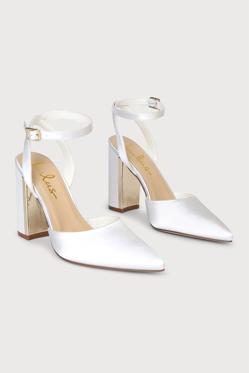 Syngo White Patent Pointed-Toe Ankle Strap Pumps