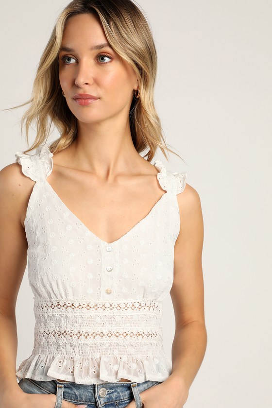 THE GREAT. Women's The Eyelet Tank, True White, XS at
