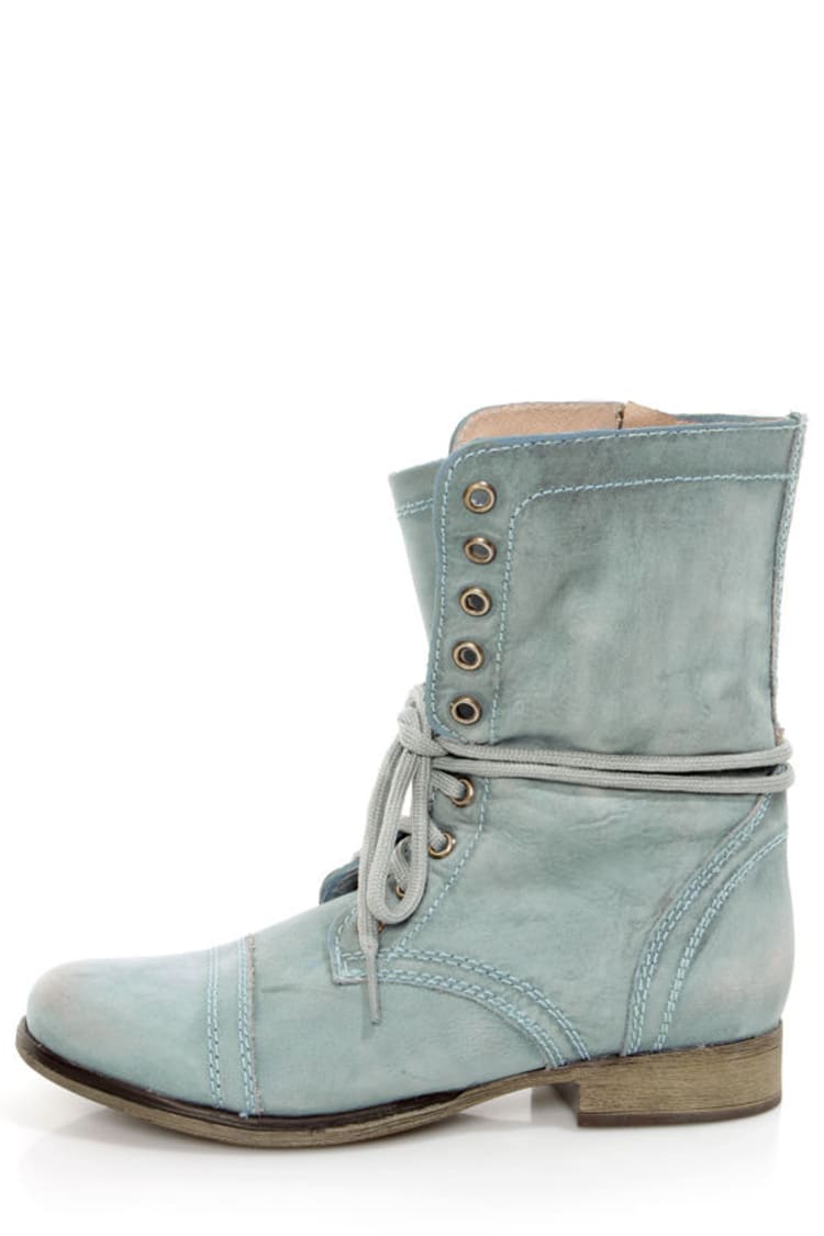 Rodeo vino Descuido Steve Madden Troopa Blue Leather Lace-Up Combat Boots - $99.00 - Lulus