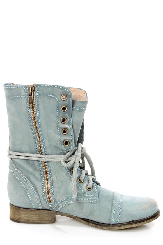 Steve Madden Troopa Blue Leather Lace-Up Combat Boots - $99.00