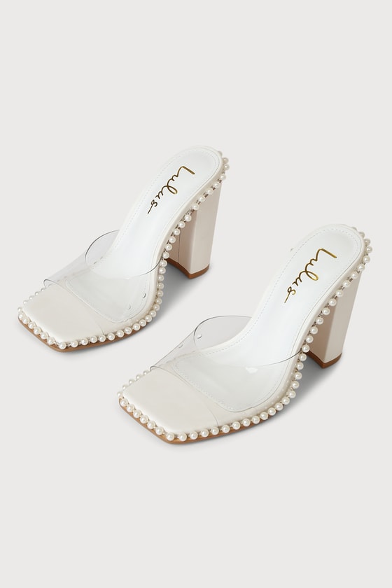 Power Pearl White Studded Vinyl High Heel Sandals